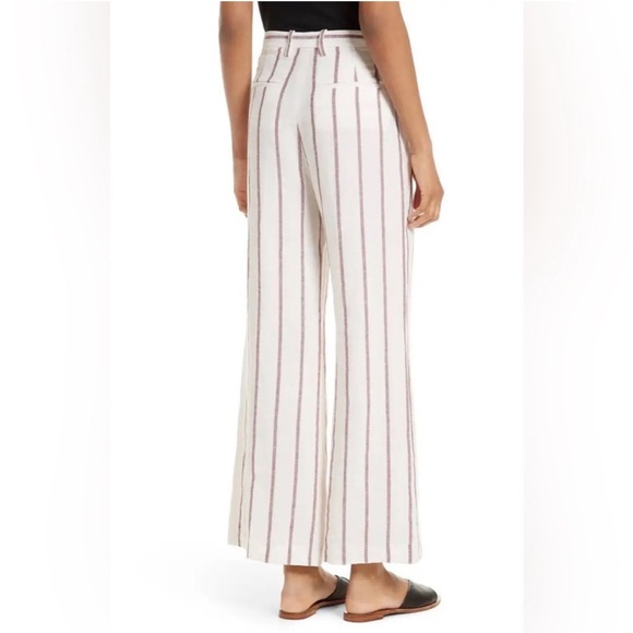 Theory Nadeema Stripe Red and White Wide Crop Wide Leg Capri Linen Pants Size 0 - Picture 2 of 7